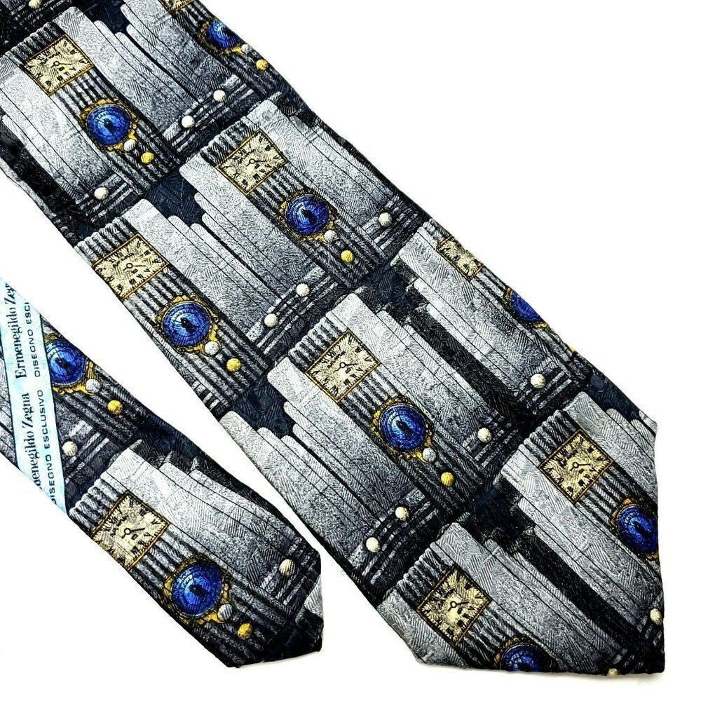 Ermenegildo Zegna Tie‎ Gray Print Novelty Print Short Wide